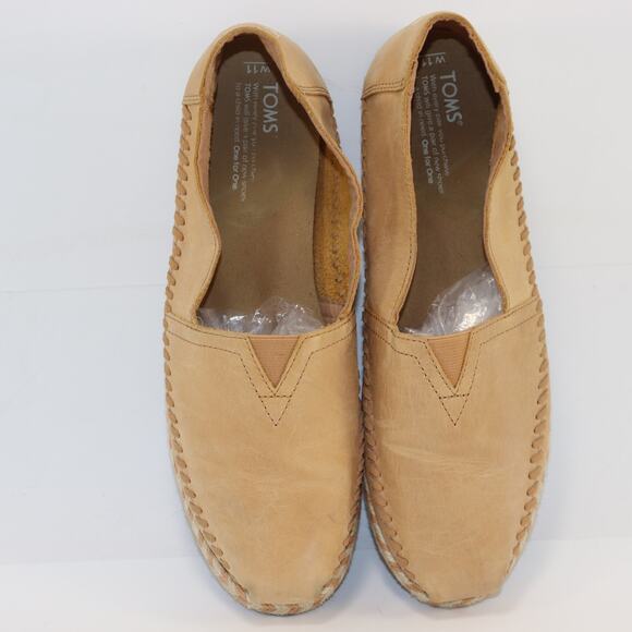 TOMS Tan Leather Espadrille Slip-On Shoes Women’s Size 11 - Picture 3 of 6
